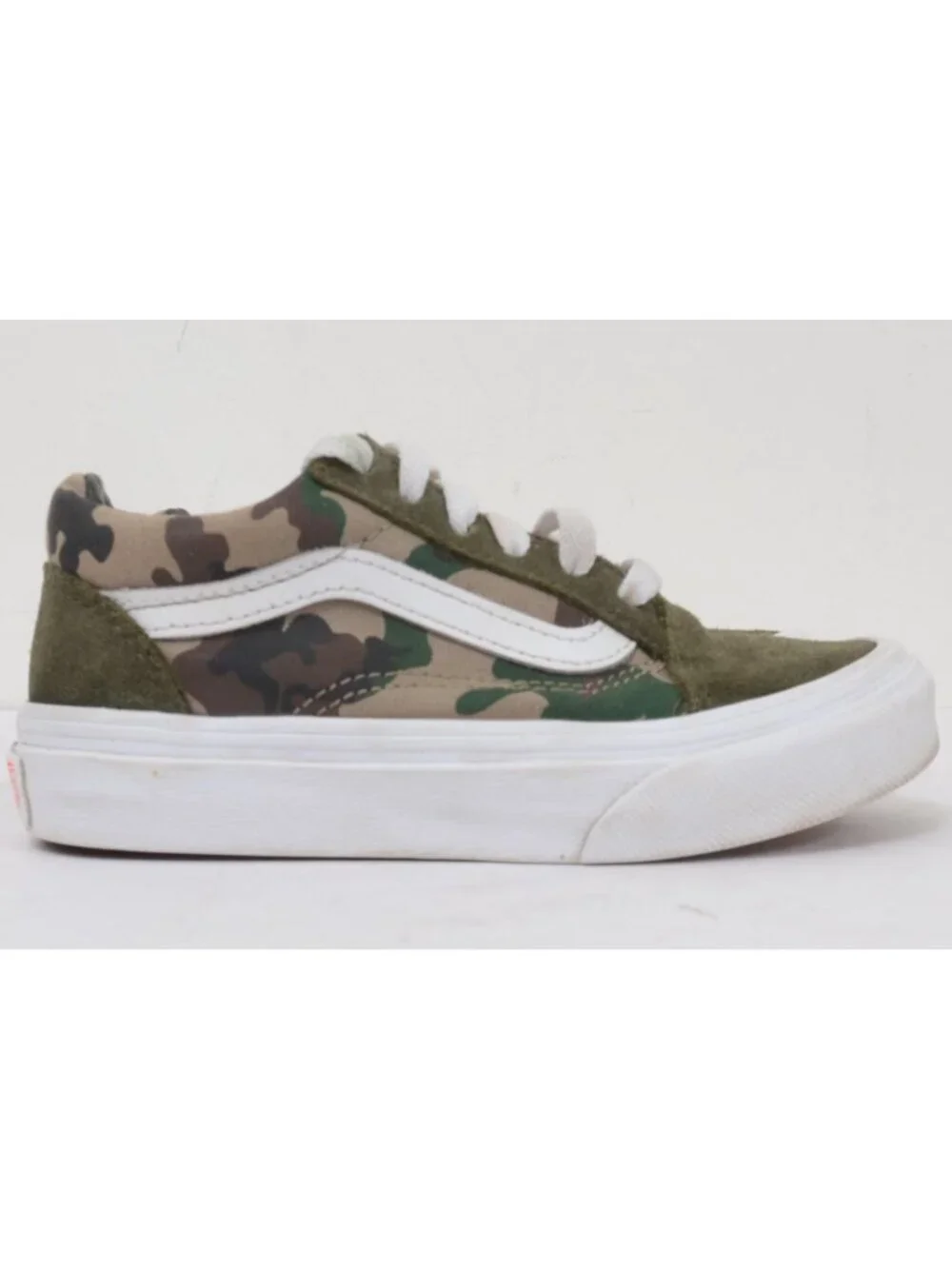 Vans KIDS 11.5 Camo Old Skool Shoes Green White Suede Sneakers Skater Lo Top